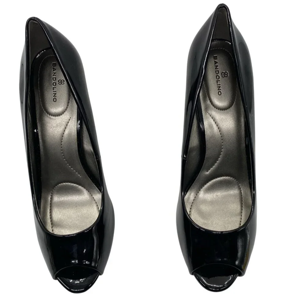 Bandolino Braina Black Patent Peep Toe Heels 9M 3